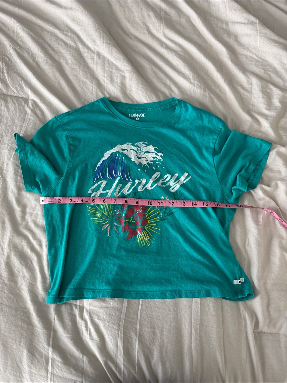 Hurley Teal Graphic Wave & Floral Tee